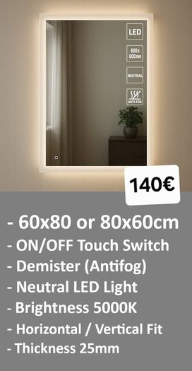 LED Bathroom Mirror 60x80cm Defogger Bright Light