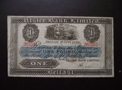 1930 Ulster Bank 1 Pound Note