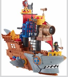 Fisher-Price Imaginext Preschool Toy Shark Bite Pirate Ship Playset with Figure & Accessories.