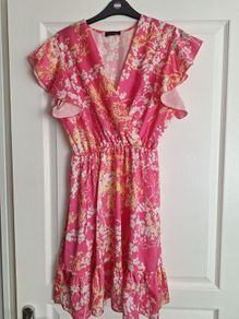 Pink satin floral dress