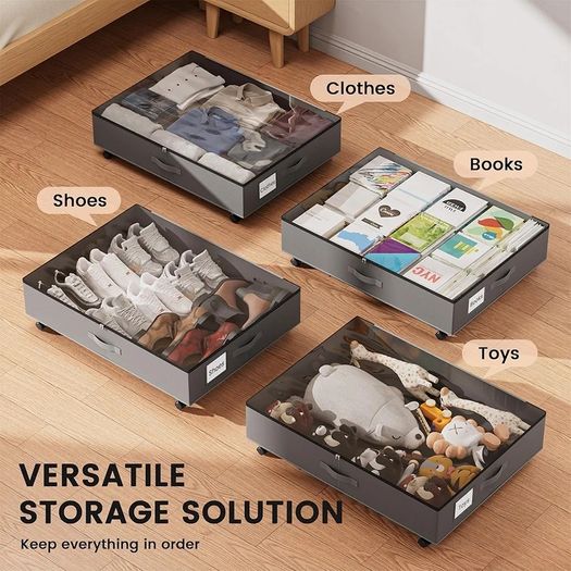 XXXL 78L Under Bed Storage on Wheels, 2-Pack Rolling Storage Containers with Clear Lid & Label, Heavy-Duty Metal Frame, Easy Pull-out, Underbed Storage Bins for Clothes, Shoes, Blankets, and Toys