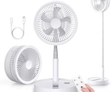 Portable Foldable Standing Fan - 8.6" 8000mAh Rechargeable Oscillating | 4-speed 22dB Silent Fan with Remote. USB Telescopic 3.5" Collapsible Design for Bedroom, Travel, Cruise & Camping.