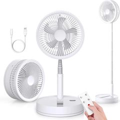 Portable Foldable Standing Fan - 8.6" 8000mAh Rechargeable Oscillating | 4-speed 22dB Silent Fan with Remote. USB Telescopic 3.5" Collapsible Design for Bedroom, Travel, Cruise & Camping.