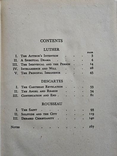 Three Reformers. Luther. Descartes- Rosseau. By Jacques Maritain. 1944 Hardback In Good Condition.
