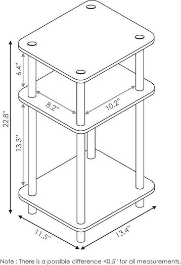 Just 3-Tier Turn-N-Tube End Table, Side Table, Nightstand, Americano/Black