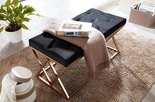 Bench Velvet Chesterfield Black / Gold