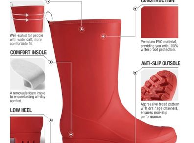 New WIDE CALF Hisea Wellies Wellington Boots Rubber Water and Slip Proof