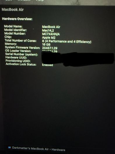13 Inch Apple M2 Macbook AIR. Midnight Blue, 16/256 GB. Like new condition