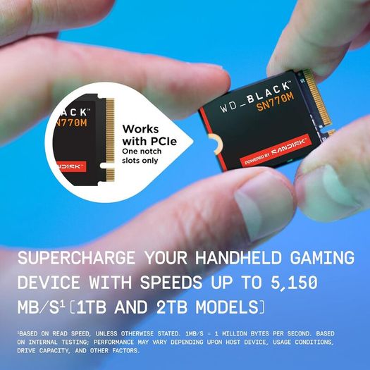 WD_BLACK SN770M 2TB SSD, Speeds up to 5150 MB/s, M.2 2230 for Handheld Gaming Devices and compatible laptops, PCIe Gen 4.0, TLC 3D NAND, Great for Asus ROG Ally, Steam Deck, Microsoft Surface - Boxed