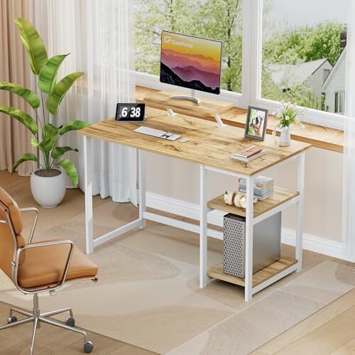 Office Desk with Monitor Stand,100cm with Reversible Storage Shelves