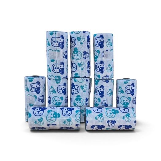 PE Printed White Perfumed Dog Poo Bags - 10 x rolls - 15 bags per roll