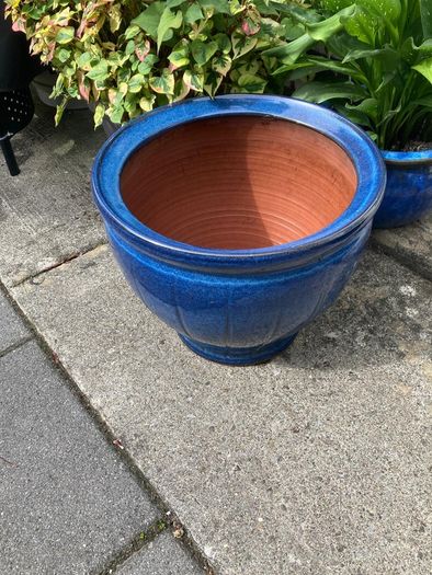 Large Pale Blue Glazed Ceramic Garden Planter