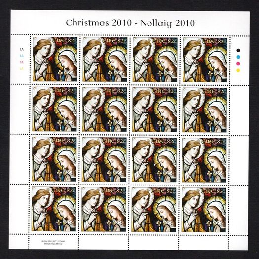 2010 Ireland Christmas Commemorative Stamps Sheetlet Plate 1A1A1A1A Mint Never Hinged (MNH)