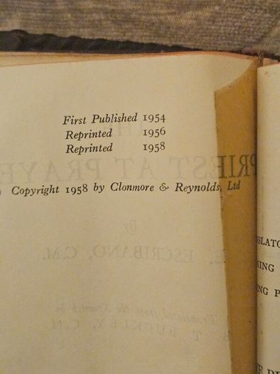 The Priest At Prayer. By E. Escribano. C. M. 1958 Leather Covered Hardback In Poor Condition.  See Photos For Same.