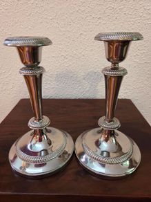 Pair Elegant Vintage Silver Plate Candlesticks