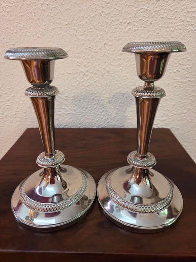 Pair Elegant Vintage Silver Plate Candlesticks