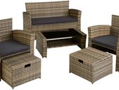Poly-rattan Garden / Balcony / Patio Set for 4 People with Stool, Storage Compartment Under Sofa Seat