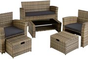 Poly-rattan Garden / Balcony / Patio Set for 4 People with Stool, Storage Compartment Under Sofa Seat, Table with Shelf, 800719 incl. Cushions