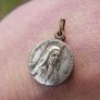 Vintage St Bernadette Sliding Medal with Tissue Relic--Vintage/Antique Round Reliquary/Theca Necklace Pendant--Lourdes Soubirous Saint Catholic Image 4