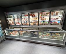Combined freezer cabinet with glass doors