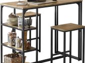 3-Piece Bar Table Set with Storage Shelves Industrial Style Dining Table with 2 Stools