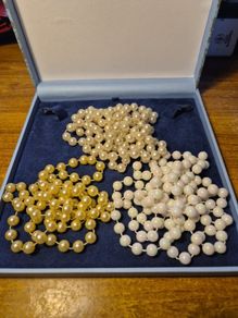 3 Tones of Vintage Beaded Faux Pearls Necklaces Bundle