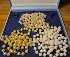3 Tones of Vintage Beaded Faux Pearls Necklaces Bundle