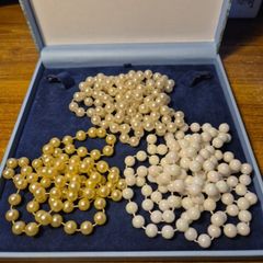 3 Tones of Vintage Beaded Faux Pearls Necklaces Bundle