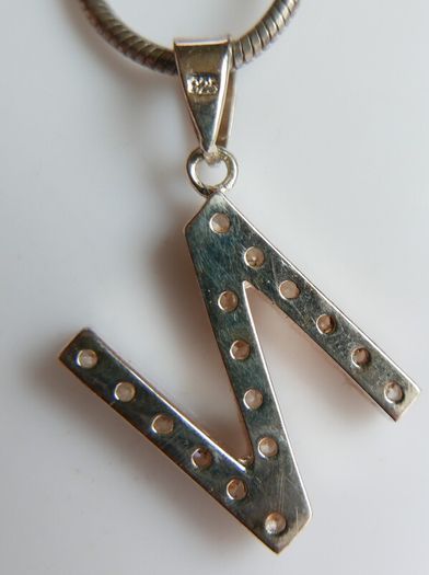 Vintage 925 Sterling Silver Necklace With N Pendant length 16" - 12,5g