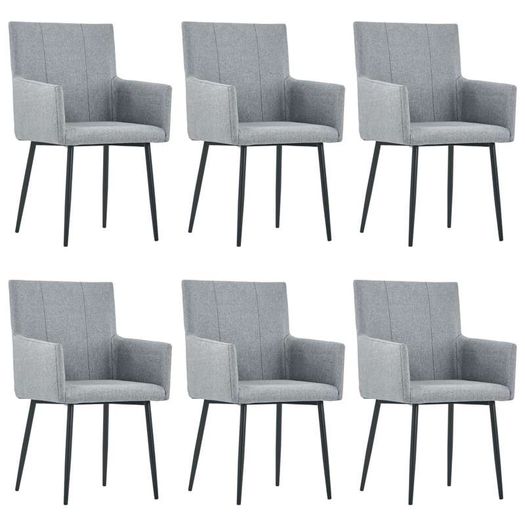Dining Chairs with Armrests 6 pcs Light Grey Fabric