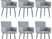 Dining Chairs with Armrests 6 pcs Light Grey Fabric