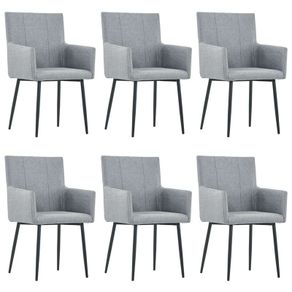 Dining Chairs with Armrests 6 pcs Light Grey Fabric