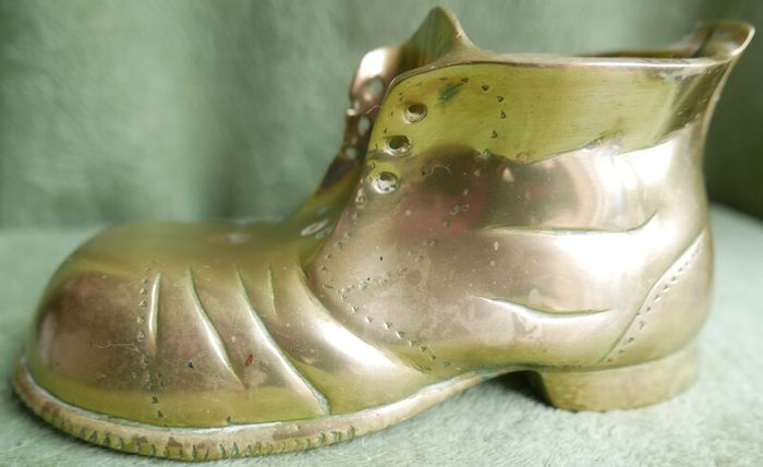 Vintage Large Brass Boot, Very Heavy, Solid Brass, Vintage Brass Ornament