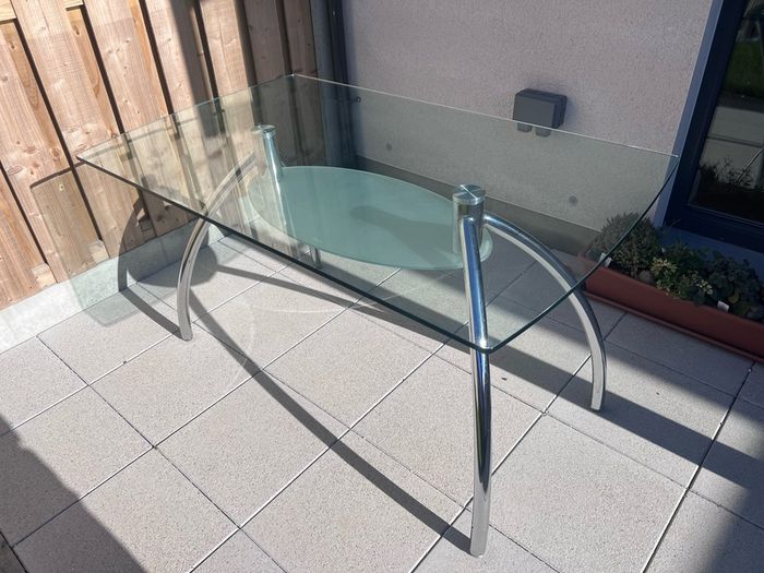 Glass and chrome dining table