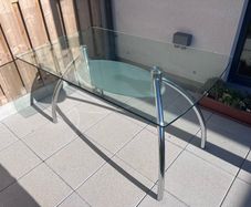 Glass and chrome dining table