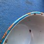Vintage grey enamel dish with blue rim Image 4