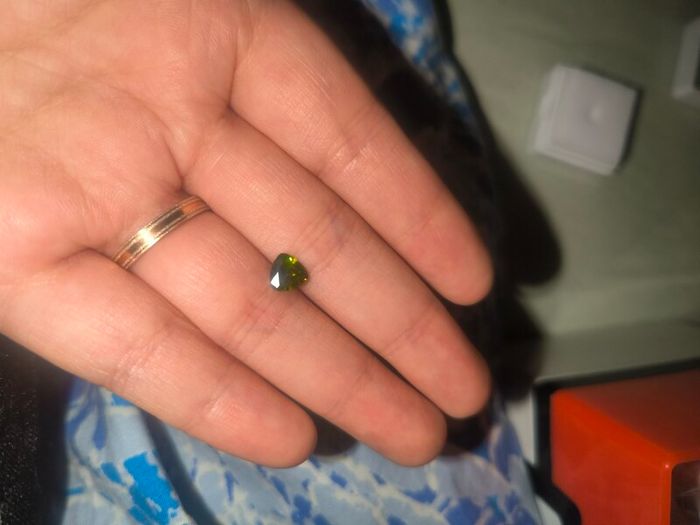 Loose lab created gem stone deep green Tourmaline triangle cut