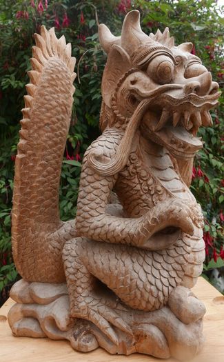 Large Beautifully Hand Carved Wooden Dragon, height 16,5 inches