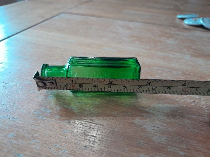 Antique Miniature Green Glass Poison Bottle. Victorian 1/2 oz Size (70mm) NOT TO BE TAKEN.