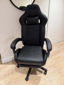 Office Chair with Leg Support, Black Leather