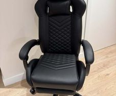 Office Chair with Leg Support, Black Leather