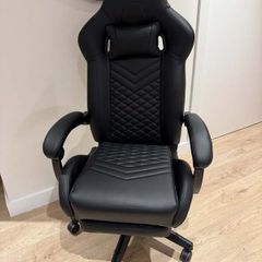 Office Chair with Leg Support, Black Leather