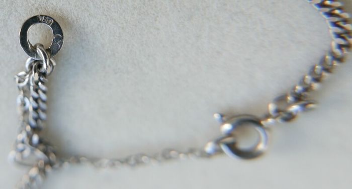 Vintage Circa 1990s 18k white Gold 750 Natural Diamonds and Sapphire Decorated Necklace L 13,5" - 10,80g