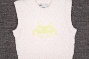 Zara Cream White Cable Knit Space Invaders Pixel Graphic Sleeveless Jumper Vest Size M