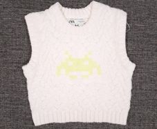 Zara Cream White Cable Knit Space Invaders Pixel Graphic Sleeveless Jumper Vest Size M