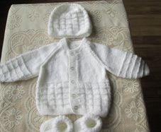 Hand Knitted Baby's Cardigan, Hat & bootie's