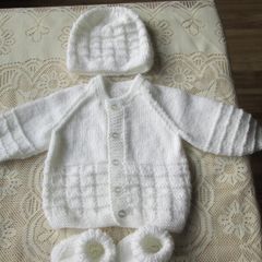 Hand Knitted Baby's Cardigan, Hat & bootie's