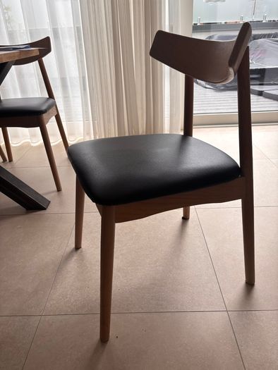 6 JYSK LYNGHOLM dining chairs: solid oak & black faux leather