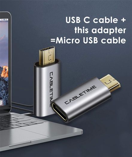 2 X Cabletime Aluminum Alloy OTG Micro USB (Male) to USB-C (Female) QC 3.0 Charger & Sync Adapter (Brand New/Warranty)