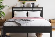 Double Bed Frame with Wooden Storage Headboard